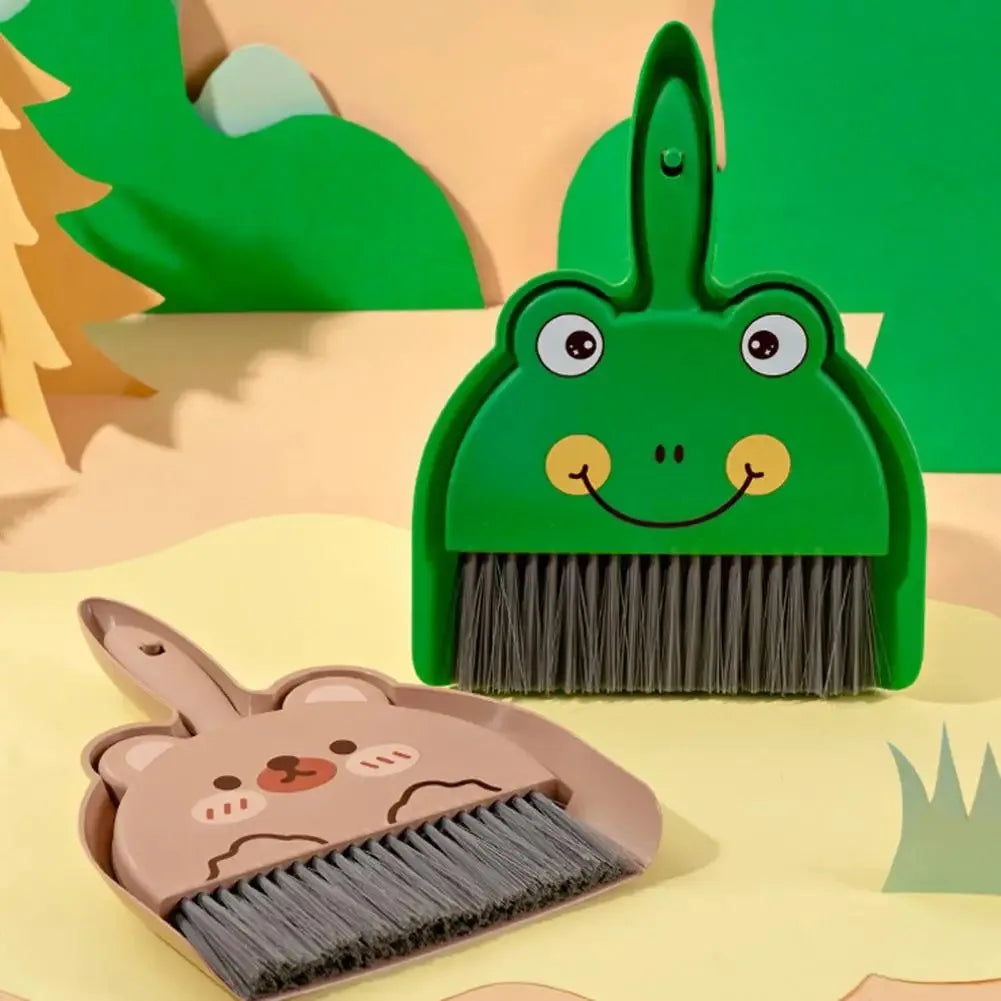 2Pcs/Set Small Broom Dustpan Set Cartoon Rabbit Bear Frog Pattern Keyboards Cleaning Mini Broom Dustpan Set Oasis Select