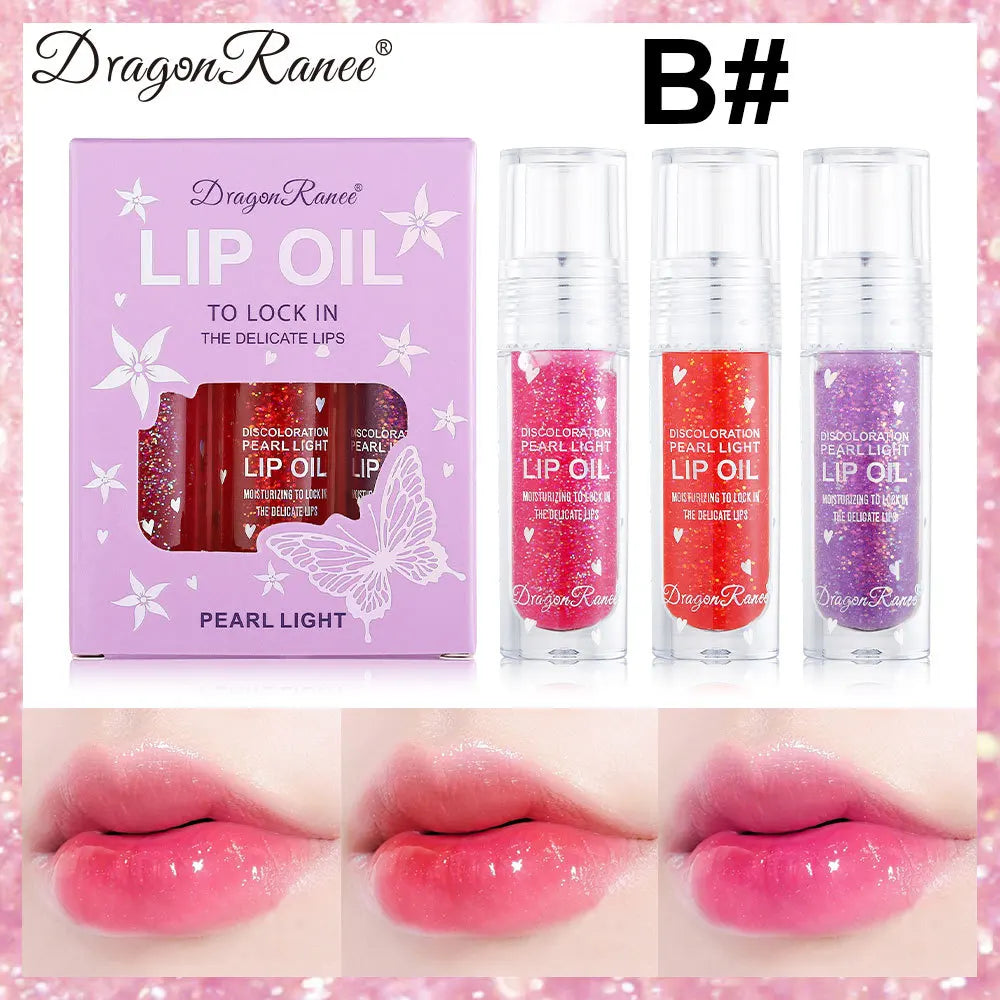Icy Temperature Changing Lip Oil 3 Piece Set Sheer Pearlescent Shimmer Gloss Moisturizing Lip Stain For Women Oasis Select B
