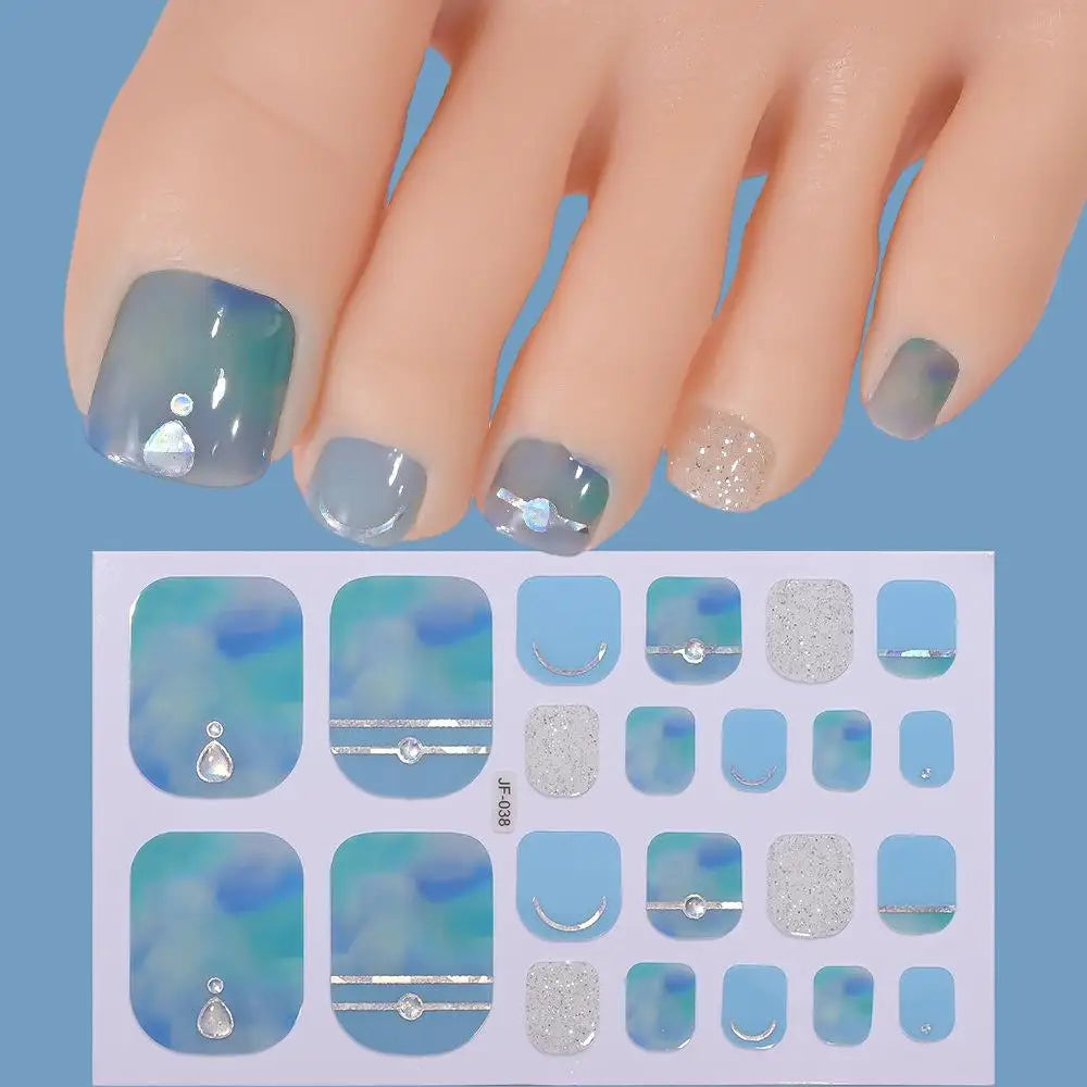 22tips/Sheet Glitter Toenail Stickers Glittering Full Wraps for Summer Pool and Beach for Nail Art and Decorative Nail Decals Oasis Select H