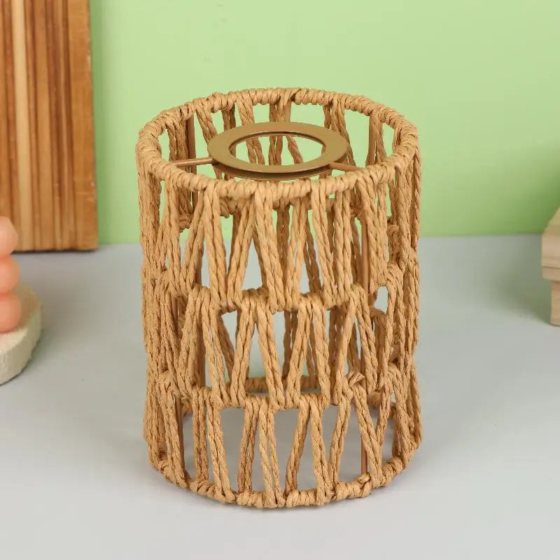 Garden Decor with Handcrafted Boho Woven Paper Rope Rattan Lampshade Oasis Select Khaki