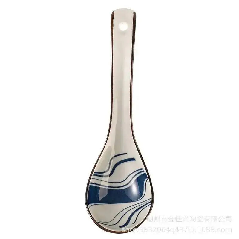 Japanese Blue And White Ceramic Spoon Extended Length For Drinking Soup Kitchen Cooking Utensil Oasis Select