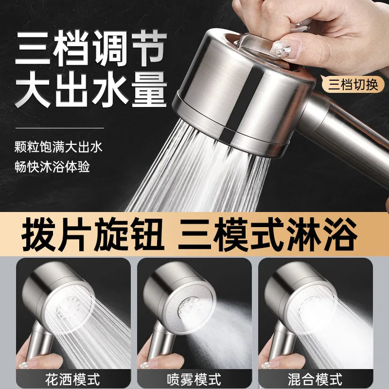 304 Stainless Steel 3 Modes Shower Head Round High Pressure Spa Showerhead Hose Bath Bathroom Faucet Accessories Set Gadgets Oasis Select
