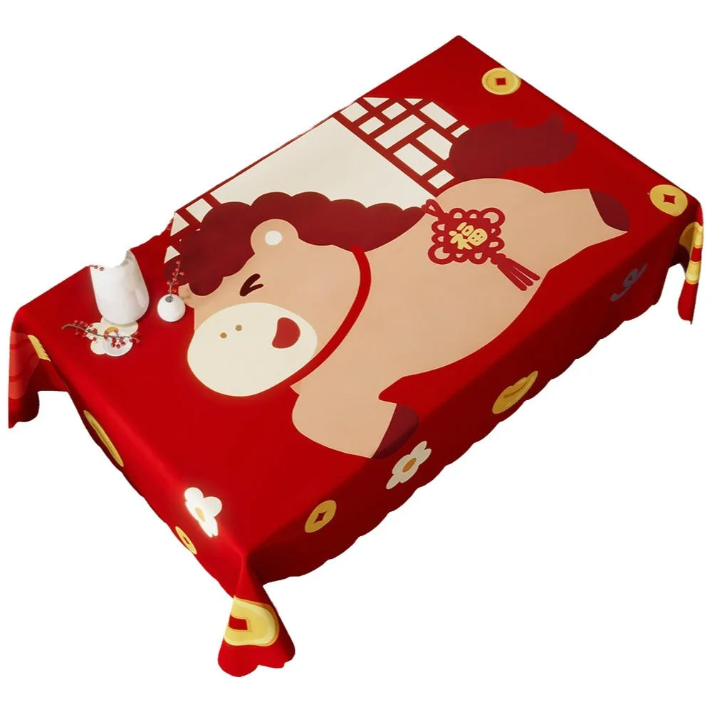 Waterproof New Year Tablecloth Stain Resistant Washable Table Cover Cartoon Light Luxury Decorative Tablecloth Oasis Select 100x140CM-Style G