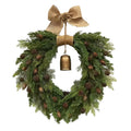 Christmas Pinecone Wreath with Bell Door Hanging Heart Shaped Vine Wreath with Linen Bow for Home Christmas Decoration Oasis Select Style A