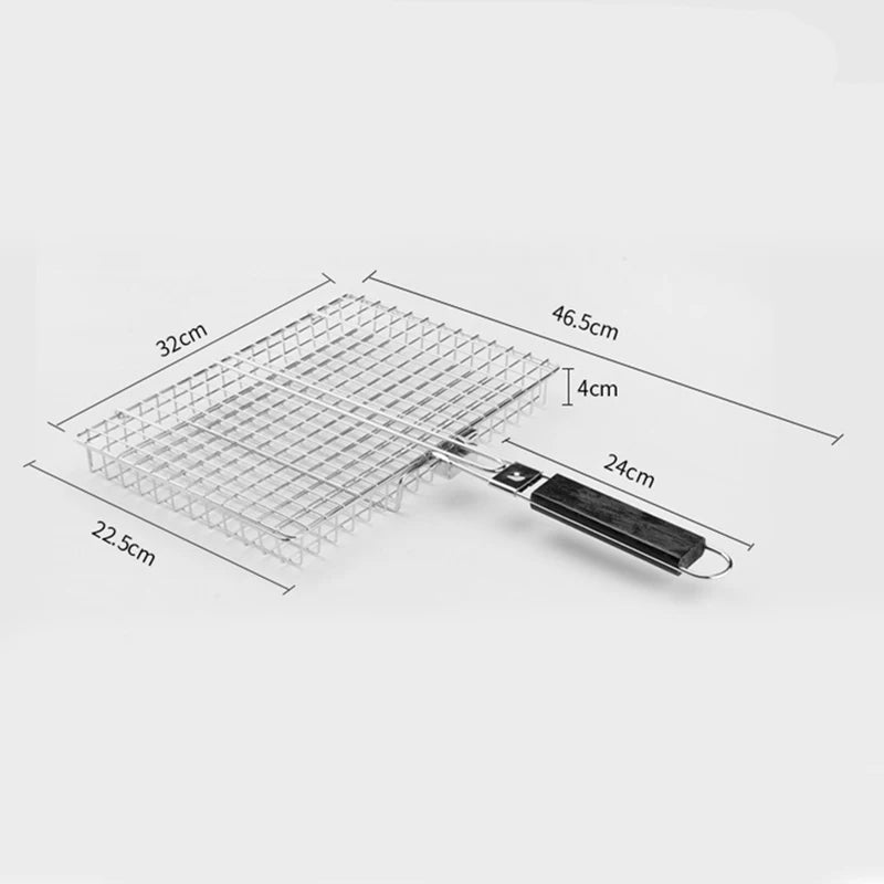 Grill Basket Folding Portable Stainless Steel BBQ Grill Basket With Handle for Fish Vegetables Shrimp Cooking Accessories Oasis Select