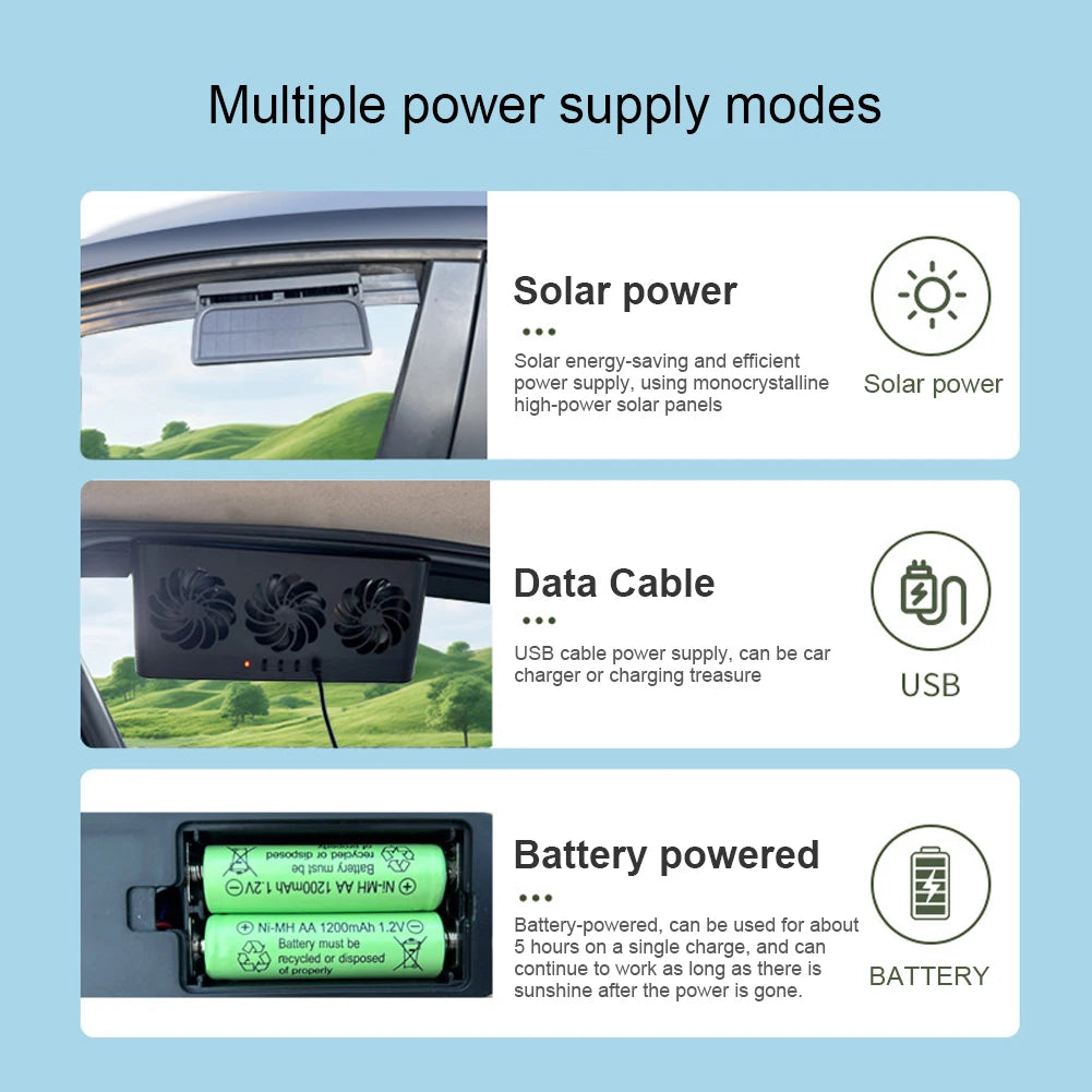 Solar Car Exhaust Fan with 3 Air Outlets Car Radiator Cooling Fan Eliminate Peculiar Smell Auto Ventilation Fan for All Cars Oasis Select
