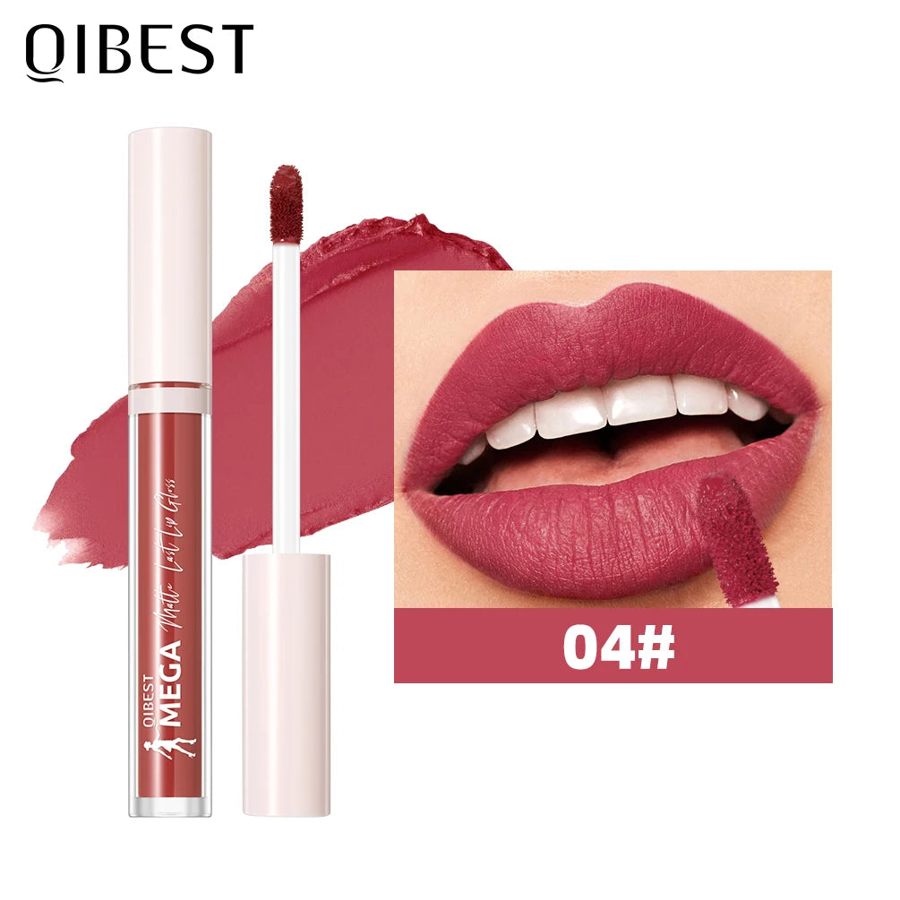 QIBEST 24 Colors Matte Lipgloss Waterproof Lasting Liquid Lipstick Nude Purple Lip Tint Makeup Lip Glaze Cosmetics Red Lip Stain Oasis Select 04