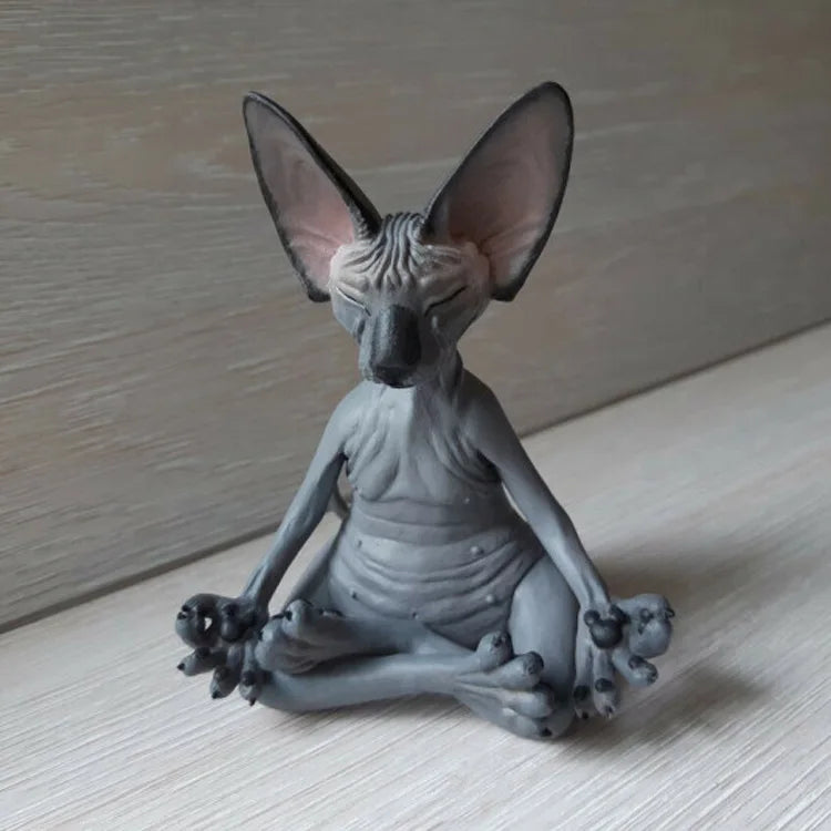 Whimsical Buddha Sphynx Cat Figurine Meditation Yoga Happy Cat Decor Art Sculptures Outdoor Garden Statues Figurine Oasis Select Black Large 13cm