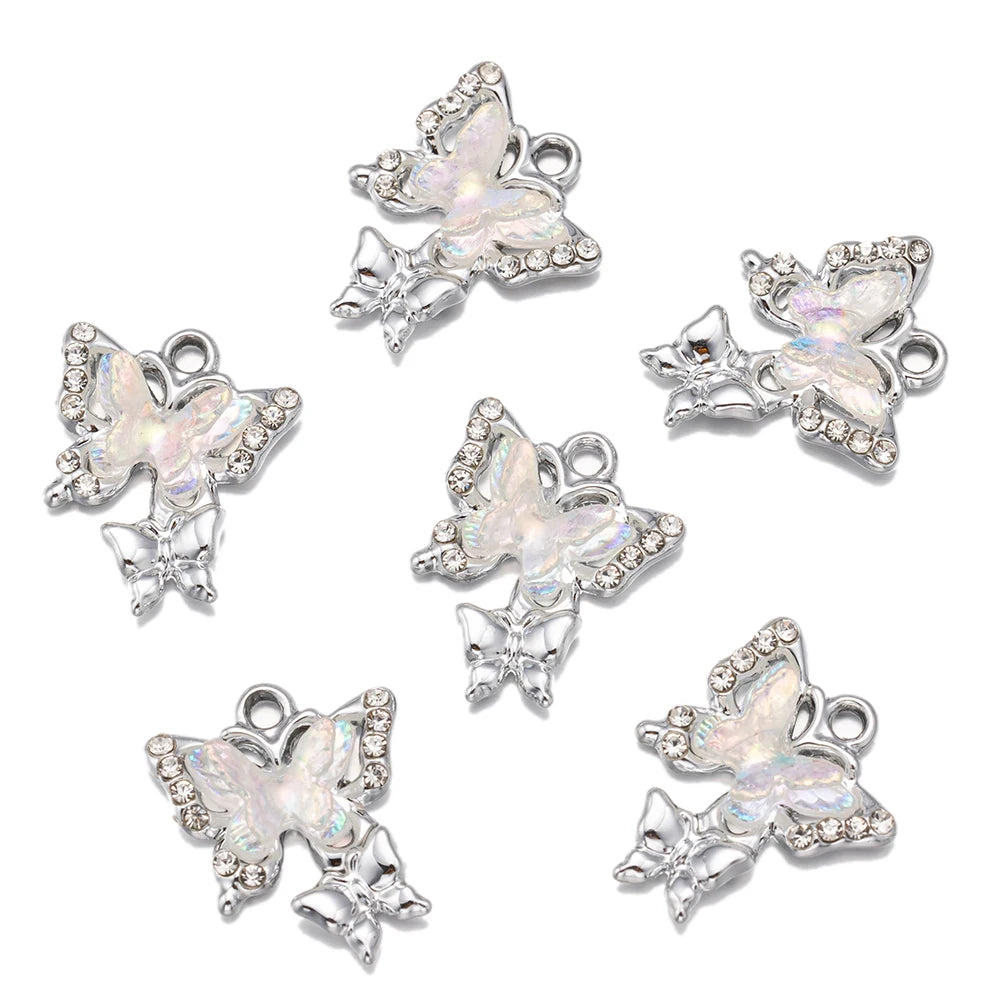 10pcs/Lot Animal Charms Butterfly Shape Pendant for DIY Earrings Bracelets Necklace Jewelry Making Accessories Findings Crafts Oasis Select Rhodium White