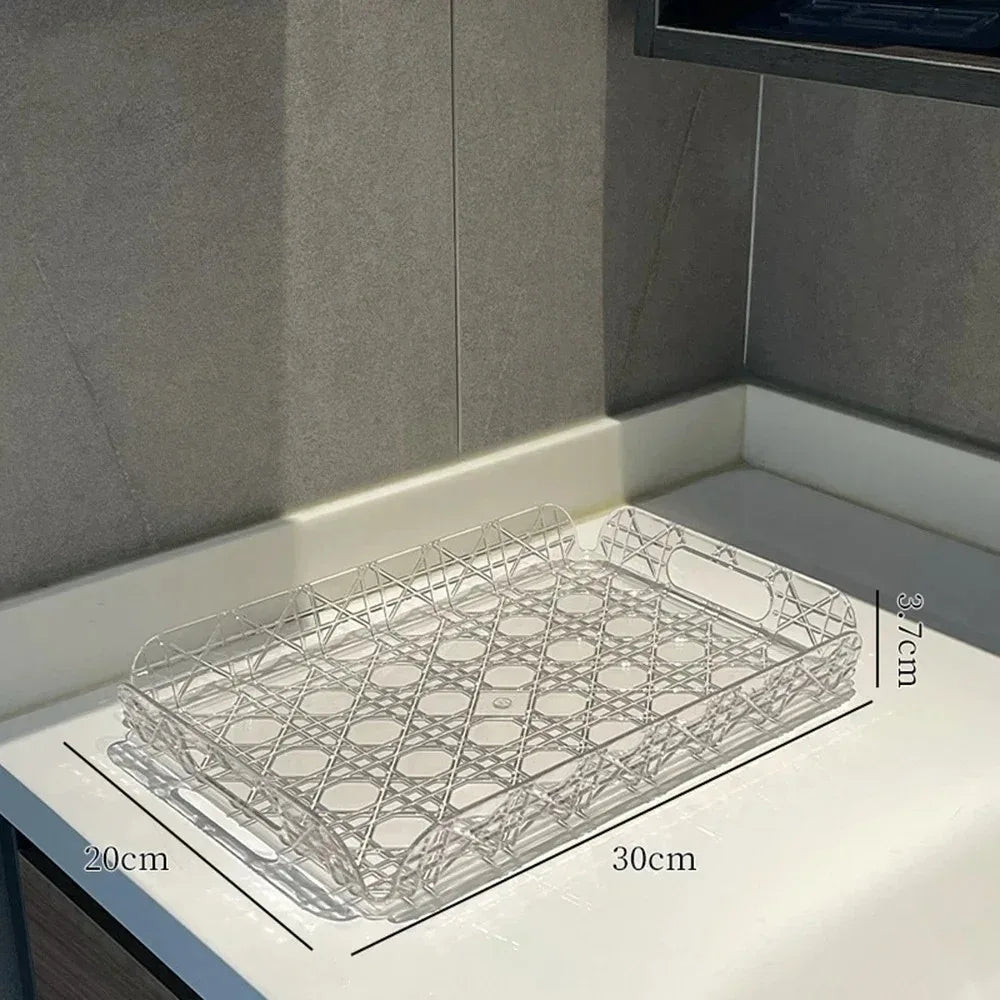 Household Rectangular Storage Tray Light Luxury Transparent Water Cup Storage Tea Tray Countertop Home Decoration Organizer Tray Oasis Select M