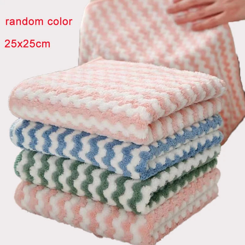 5/10pcs Microfiber Kitchen Dish Cloth Super Absorbent Cleaning Cloth Non-Stick Oil Wipe Rags Household Cleaning Towels Tools Oasis Select Random Color 25x25cm 5pcs