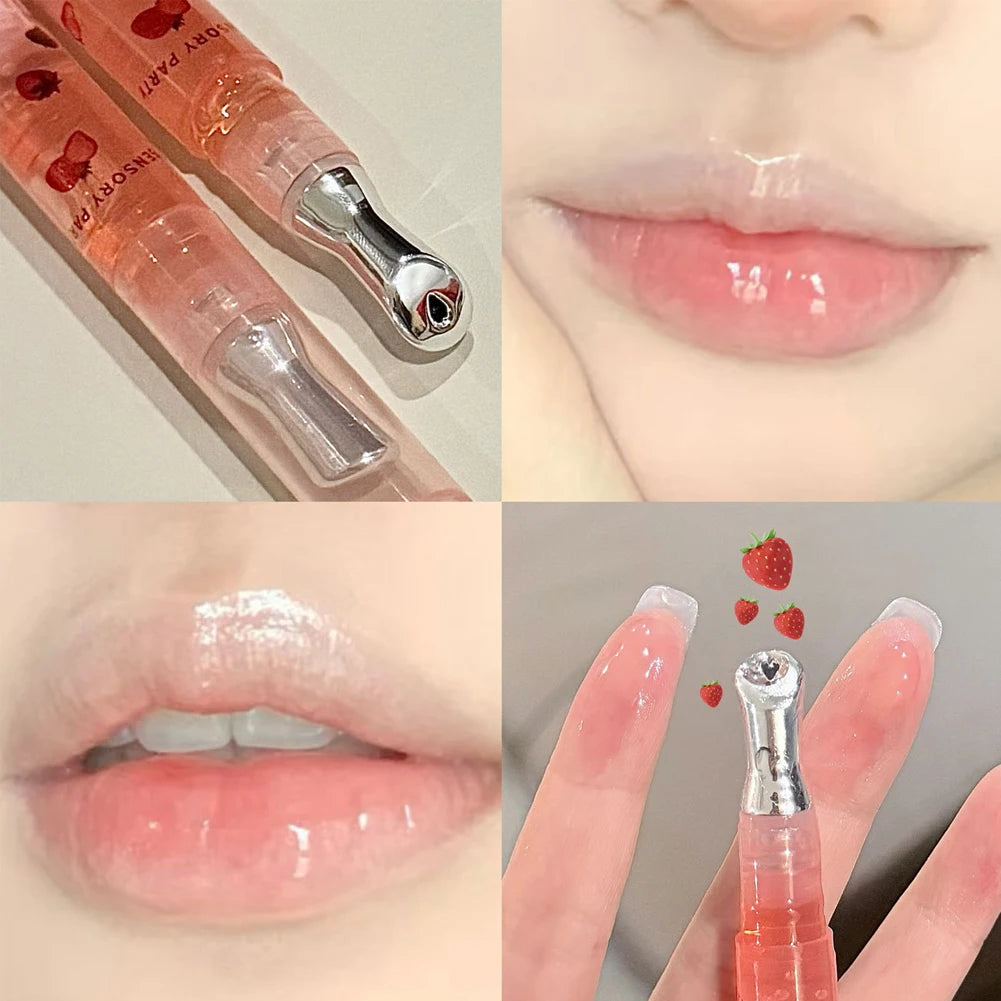 Hydrating Fruit Lip Oil Moisturising Non-sticky Plumping Grape Lip Gloss Honey Transparent Essence Lip Balm Cosmetics Care Oasis Select Strawberry Flavor