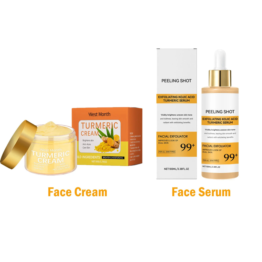 Turmeric Brightening Skincare Set Exfoliating Serum Moisturizing Cream For Dull & Acne-Prone Skin Brighten Even Tone Vegan Kit Oasis Select 2 IN 1