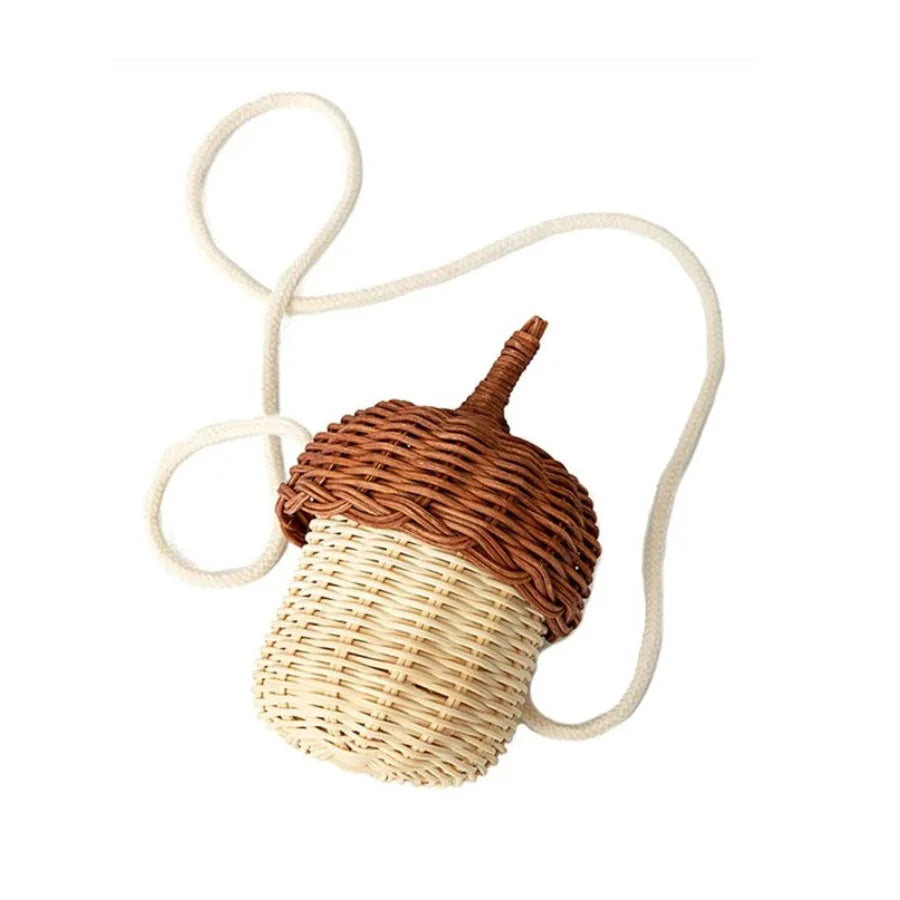 Acorn Handbag Handmade Rattan Mushroom Storage Box Children's Toy Basket Woven Storage Basket Photography Props Oasis Select F 21x18x18cm