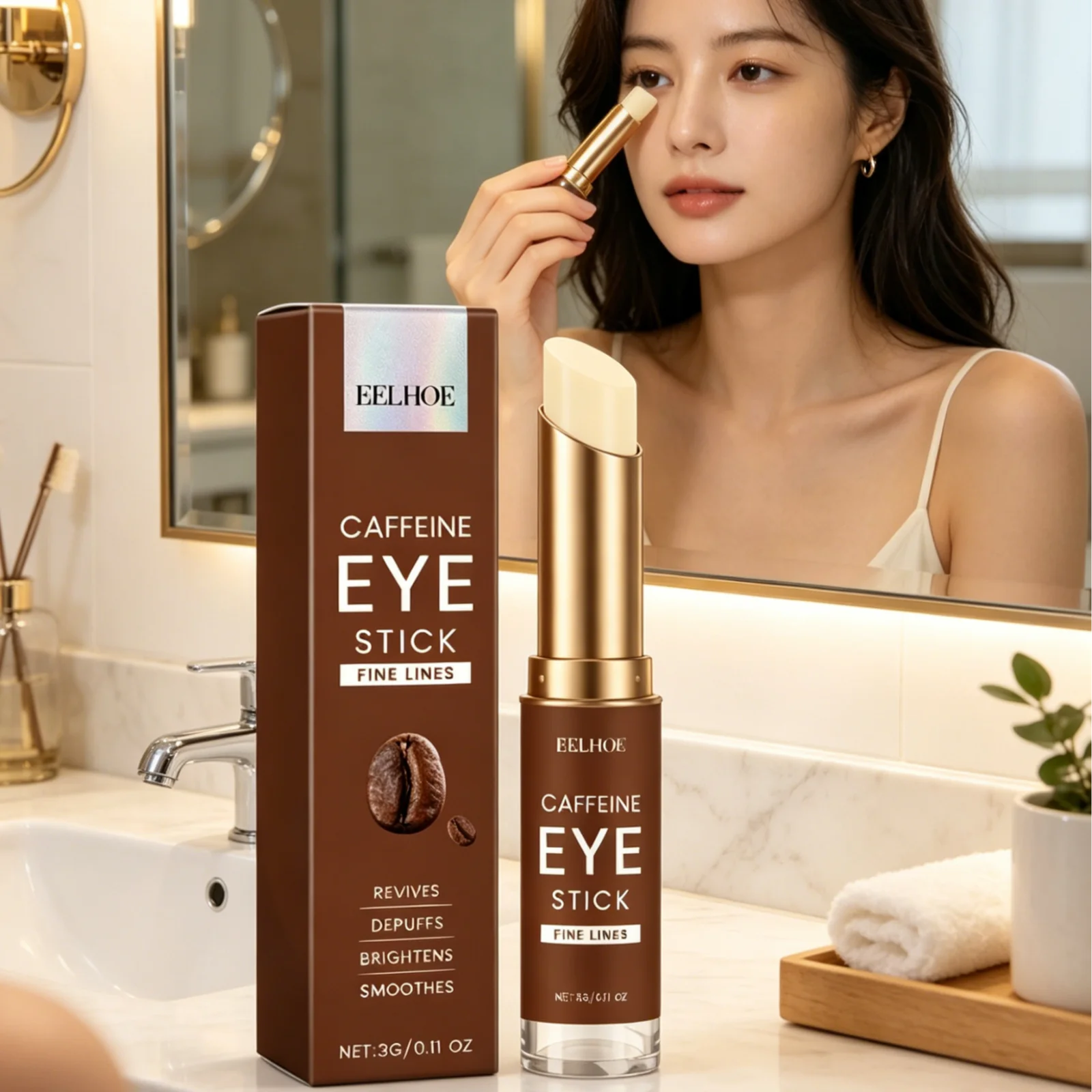 EELHOE Caffeine Eye Stick Wrinkle Reduction Puffiness Easing Smoothing Skin Firming Revitalizing Quick Absorbing Solid Eye Cream Oasis Select