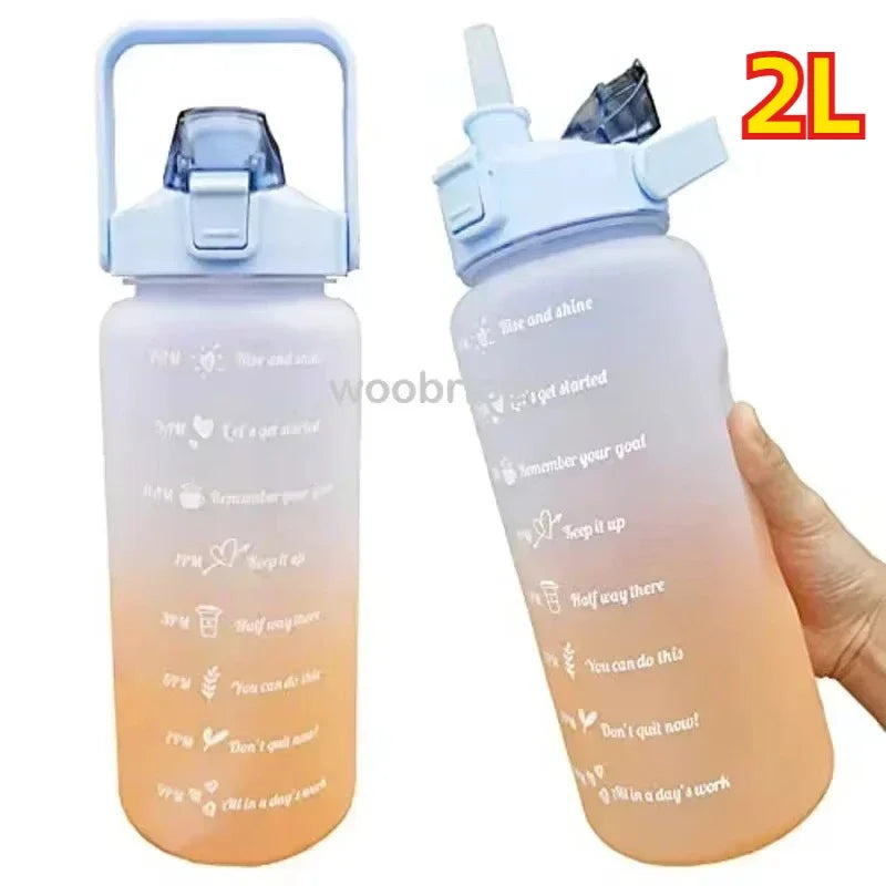 1-3PCS Sports Water Bottle for Running Drinking Bottle 2L Motivational with Time Marker Stickers Portable Reusable Plastic Cups Oasis Select 2pcs-2L-blue orange Select style