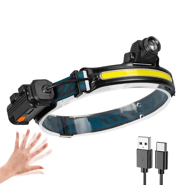 Induction Headlamp XPG+COB LED Zoom Head Lamp Built-in Battery USB Rechargeable 6 Modes Head Flashlight For Camping Fishing Oasis Select Zoom Headlight 1PC