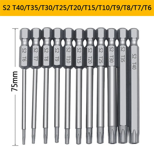 11-Pc Magnetic Torx Security Bit Set T6–T40 | 1/4" Hex Screwdriver Bit Set Oasis Select