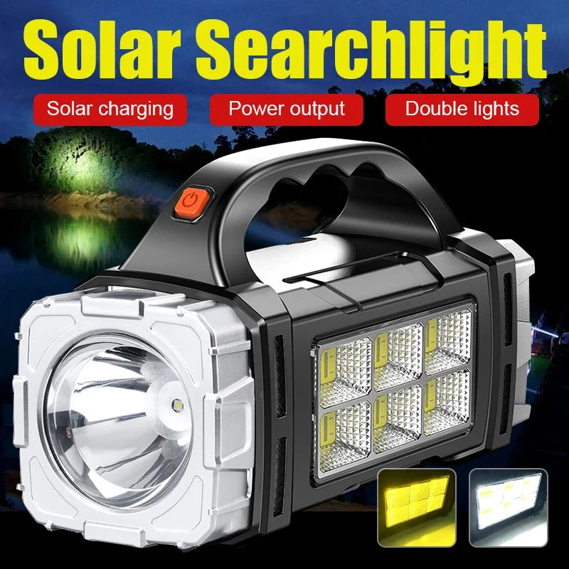 Solar USB Rechargeable LED Flashlight COB Torch & Power Bank