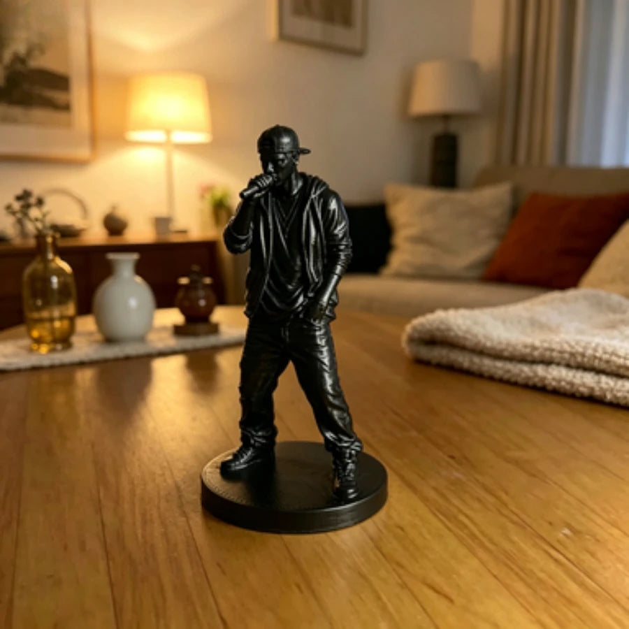 3D Printed Rapper Figurine Hip Hop Singer Action Figure Collectible Statue Desk Decoration Gift Miniature Statue Music Fans Oasis Select black