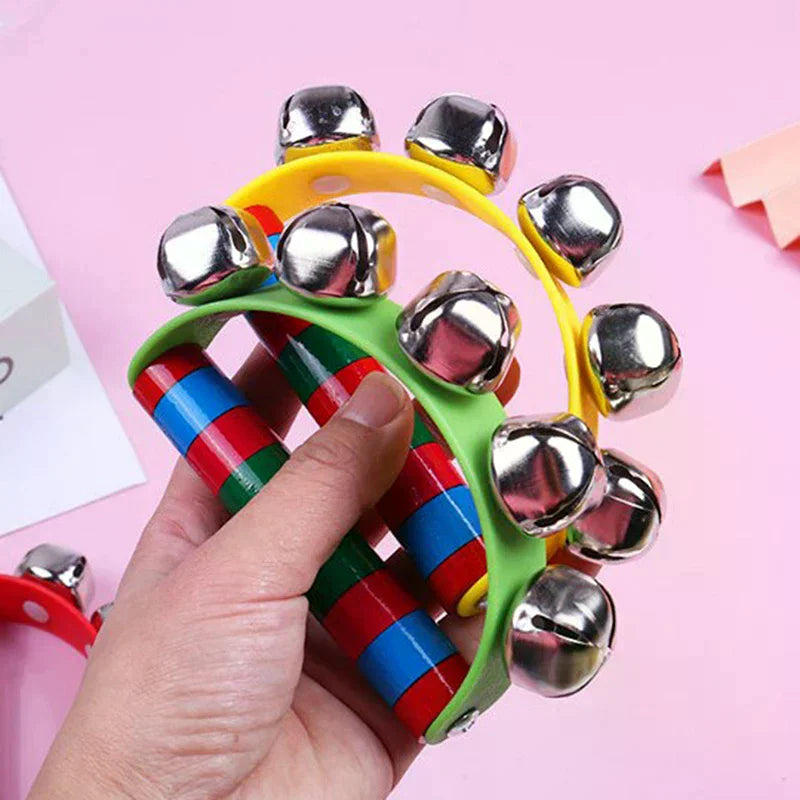 1PC Children's Intellectual Props Handbell Hand Bells With 5 Jingle Bells Wood Handle Musical Instrument Toy For Music Class Oasis Select