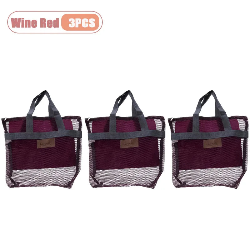 Travel Beach Bag Tote Bag with Mesh Pockets Outdoor Swimmer Toiletry Bag Organizer Packing Cube Carry on Bag for Vacation Oasis Select Wine Red-3PCS
