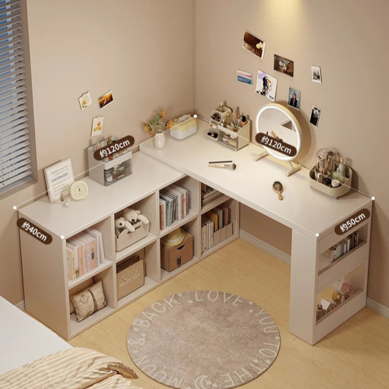 Computer desk corner bookshelf integrated desk girls bedroom L-shaped desk retractable end table Oasis Select