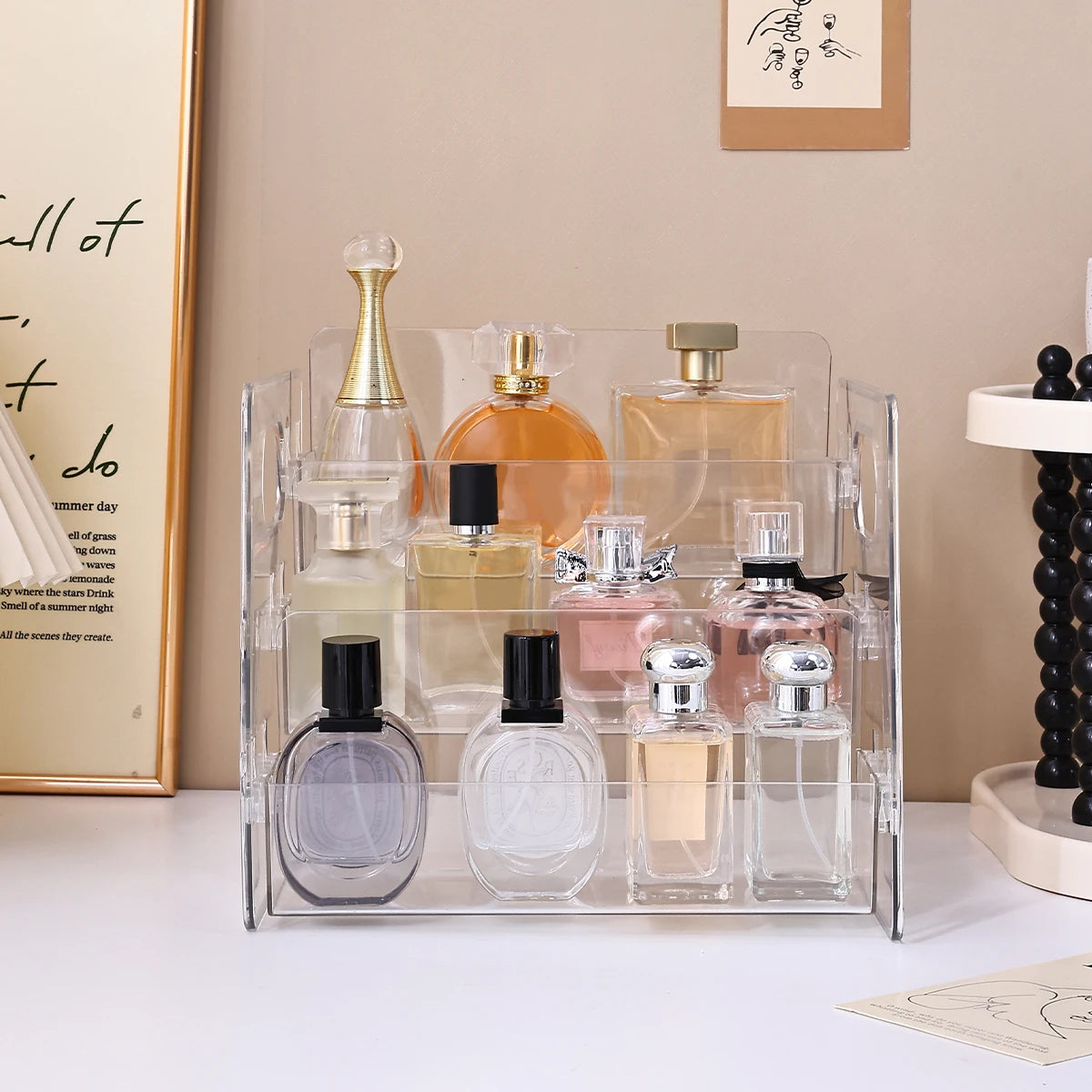1pc 3-layer Acrylic Buckle Perfume Storage Rack Portable Desktop Perfume Cosmetics Display Rack Stepped Dresser Storage Rack Oasis Select