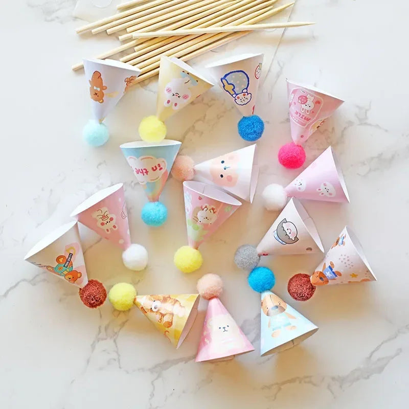 15Pcs/SET Mini Birthday Hat Cake Toppers DIY Cake Decoration Kids Birthday Cake Top Flages Baby Shower Cupcake Toppers Oasis Select QSX