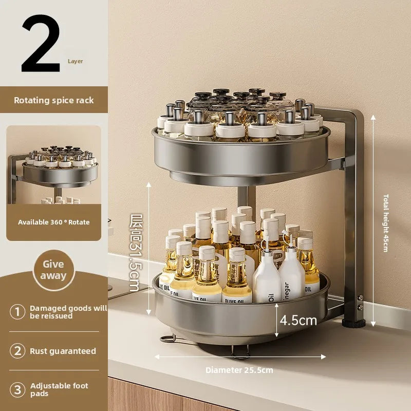 Multi-functional Rotary seasoning rack, seasoning storage box, turntable supplies storage rack Oasis Select Grey2