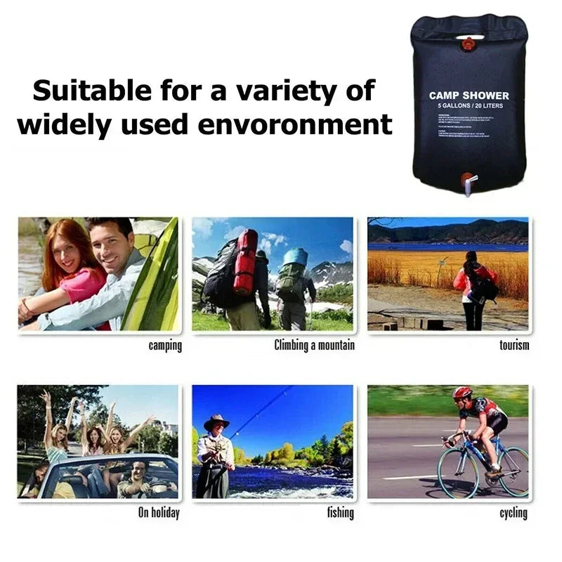 Large Capacity 20L Outdoor Shower Bag Solar Powered Heating for Camping Beach Trip Portable Bath Solution Outdoor Camping Oasis Select
