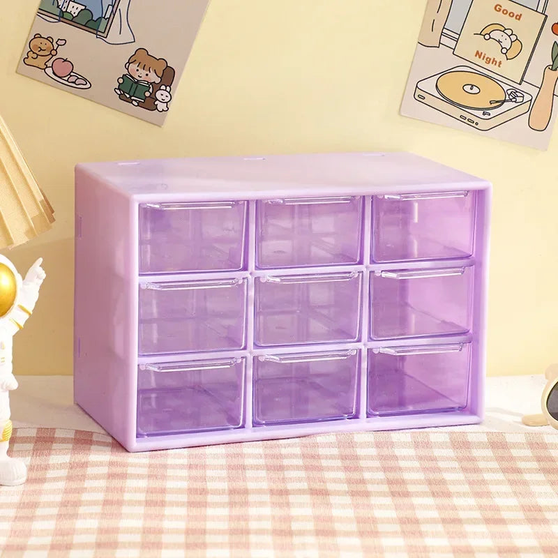 Desktop 9 Grid Storage Boxes Organizer Transparent Small Drawer Partitioned Student Desk Wall-mounted Sundries Storage Box Cute Oasis Select purple