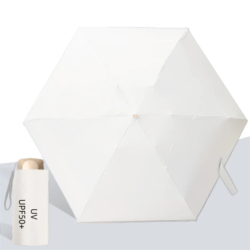 UPF50+ Umbrella Mini Pocket Sun Shade Umbrella Portable Vinyl Folding Rain Travel Umbrella UV Protection Parasol Capsule Oasis Select WHITE 6K Aluminum