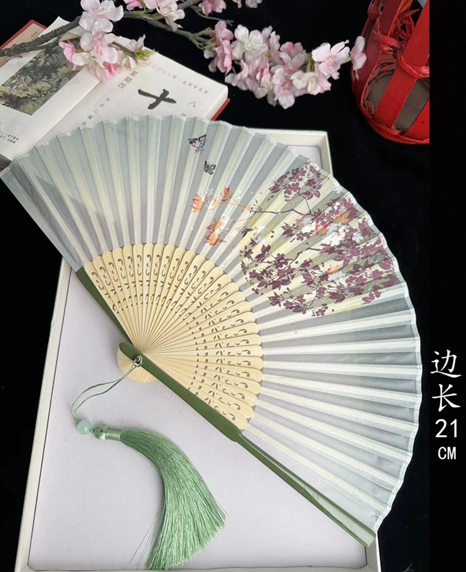 Antique Retro Portable Green Folding Fan Women's Hanfu Cheongsam