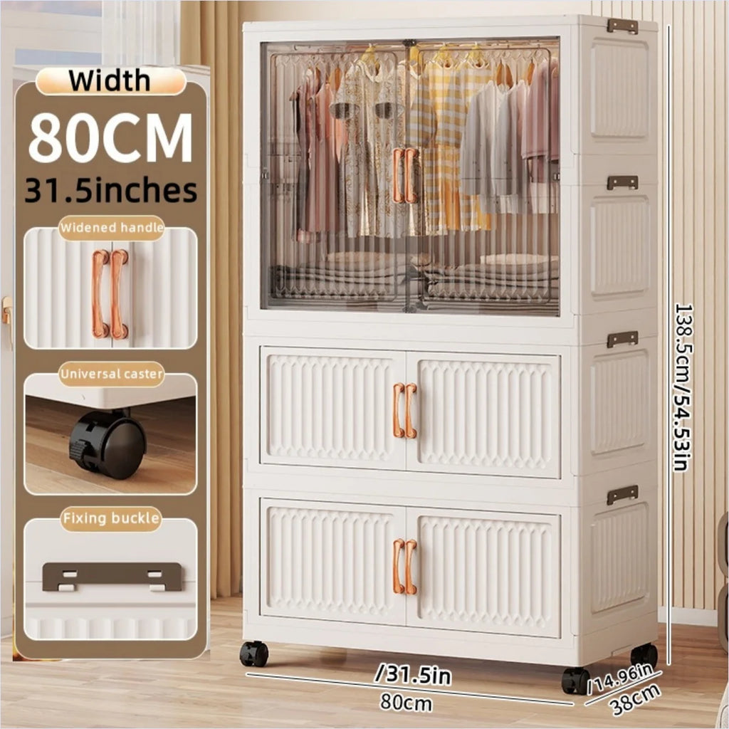 80cm Foldable Double-Door Wardrobe-No Assembly Portable Closet, Large Capacity Storage for Bedroom/Living Room (Clothes/Quilts) Oasis Select 1Large 2Small Mixed
