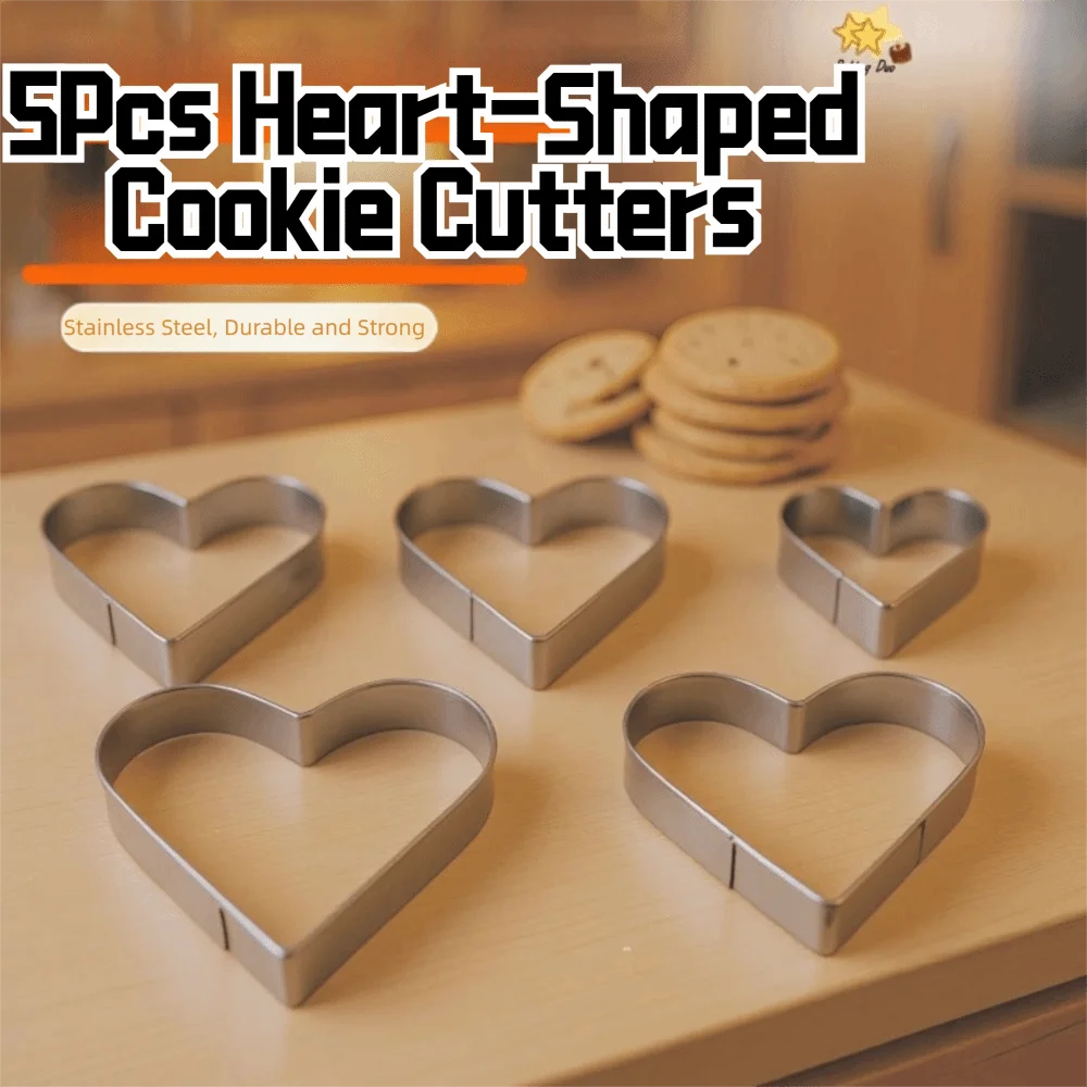 5Pcs Stainless Steel Heart Cookie Cutter Set Multiple Sizes Rust-Resistant Heart Shaped Cookie Cutters Heart Shaped Baking Tools Oasis Select