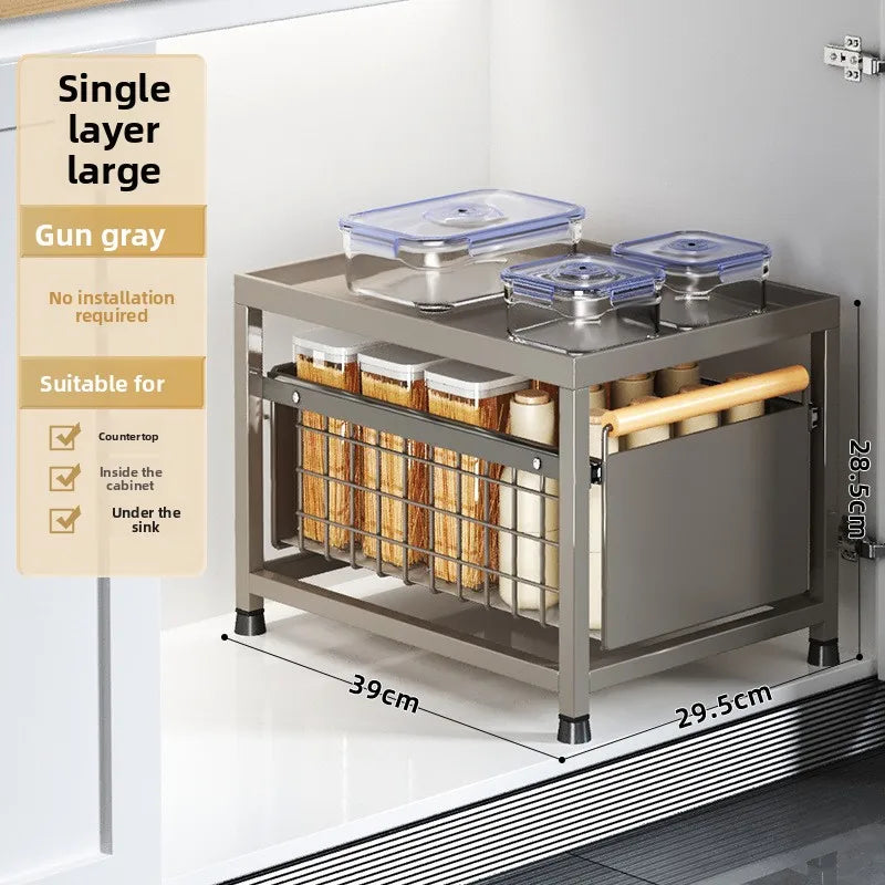 Installation-free kitchen sink rack, countertop cabinet, layered seasoning storage rack, pool under pumping storage rack Oasis Select Single Large-Grey