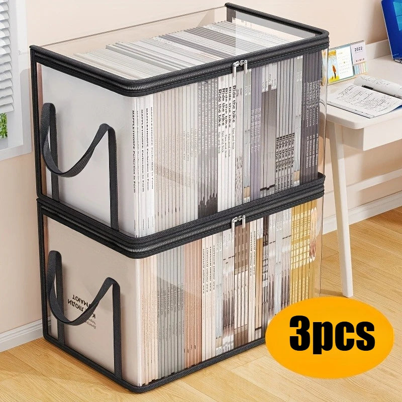 3PCS Heavy-duty Transparent Storage Box with Flip Cover - Space Saving Stackable Design, Suitable for Books, Clothing, Toys Oasis Select 3PCS black