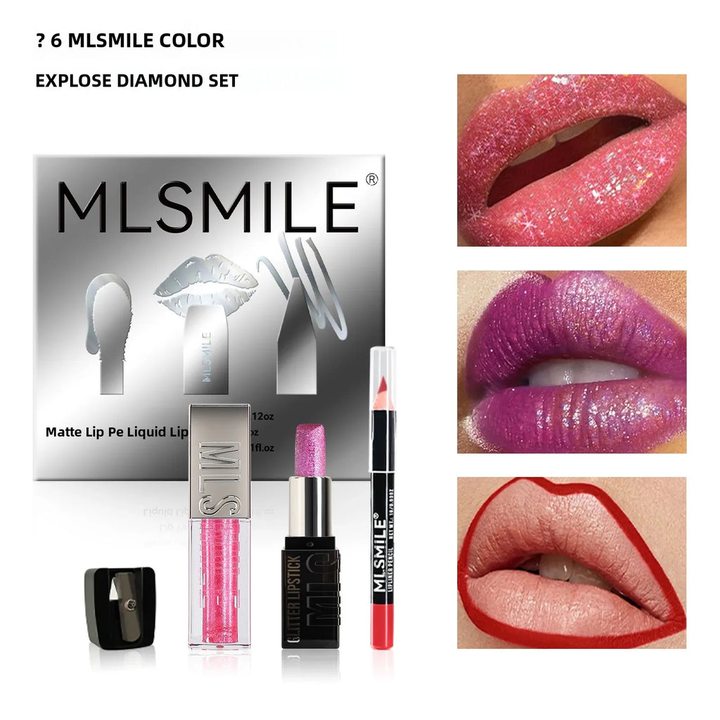 MLSMILE Diamond Lip Gloss, Liner & Lipstick Makeup Kit