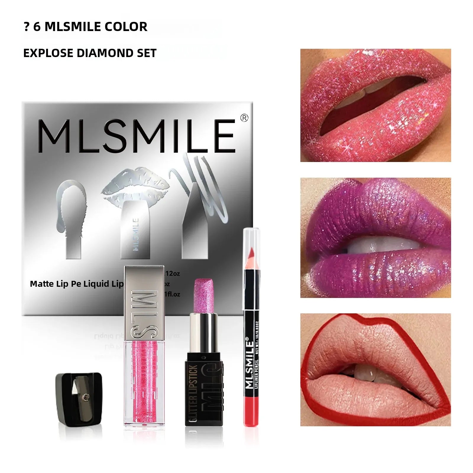 MLSMILE Diamond Lip Gloss, Liner & Lipstick Makeup Kit