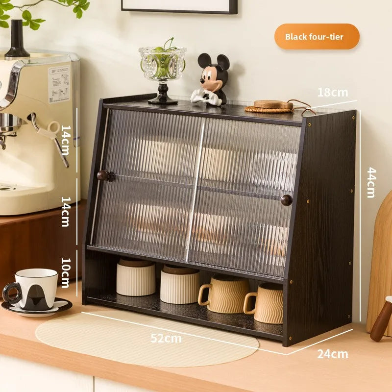 Dust cup holder, desktop water cup, teacup, tea set rack, coffee cup dining table, cup storage, side cabinet rack Oasis Select T black four layers