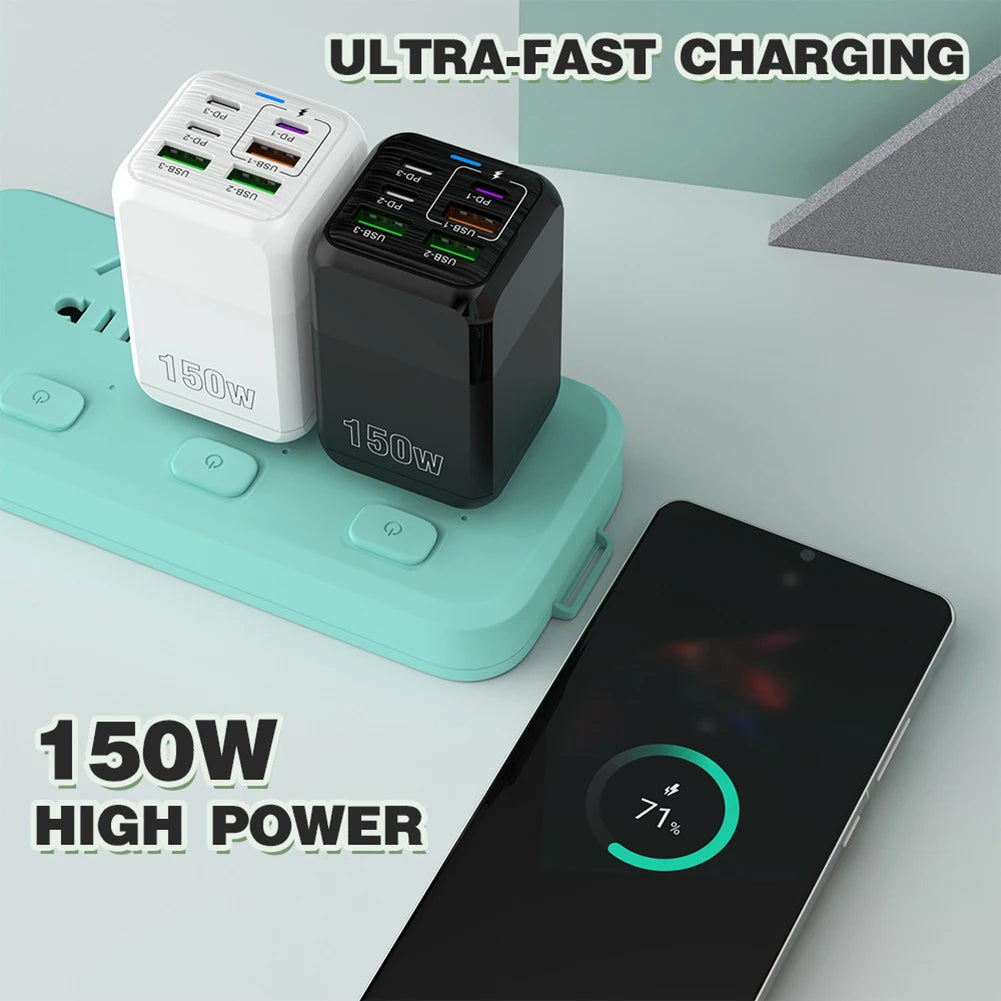 150W 6-in-1 Fast Charger | 3 USB + 3 USB-C PD Ports