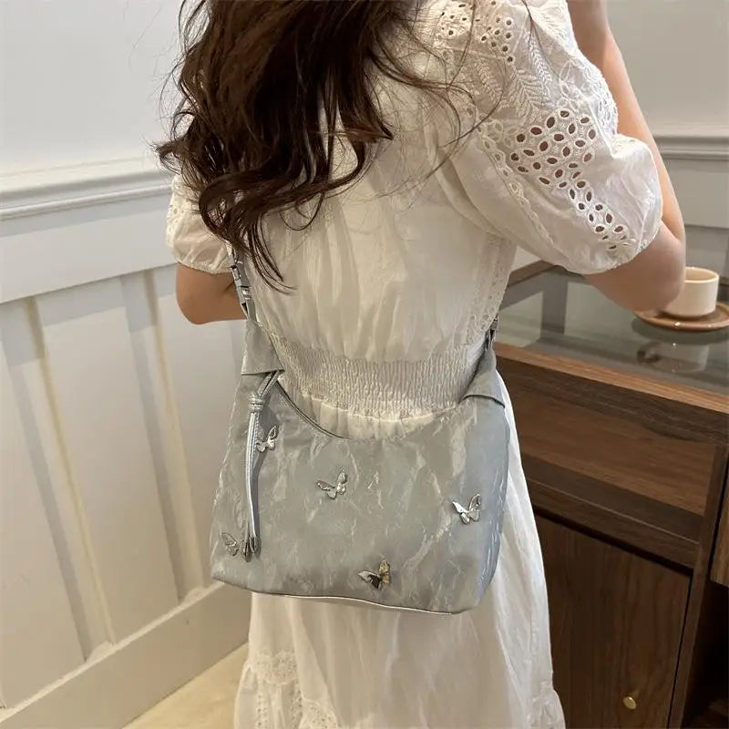 Butterfly Decor Women Shoulder Bag Adjustable Strap Lightweight Daily Hobo Crossbody Bag Versatile For Work Travel Shopping Use Oasis Select