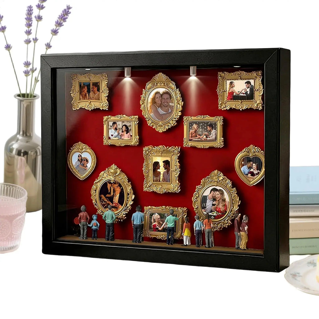 Silhouette Box Photo Display Silhouette Case with Light 11 Pieces Miniature Photo Frame with 8 Figurines for Home Valentine's Oasis Select