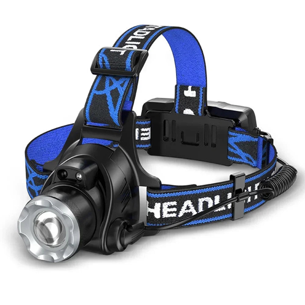 High Power LED Headlamp Fishing Headlight 3 Modes Zoomable Waterproof Super Bright Camping Light Powered by 2x18650 Batteries Oasis Select
