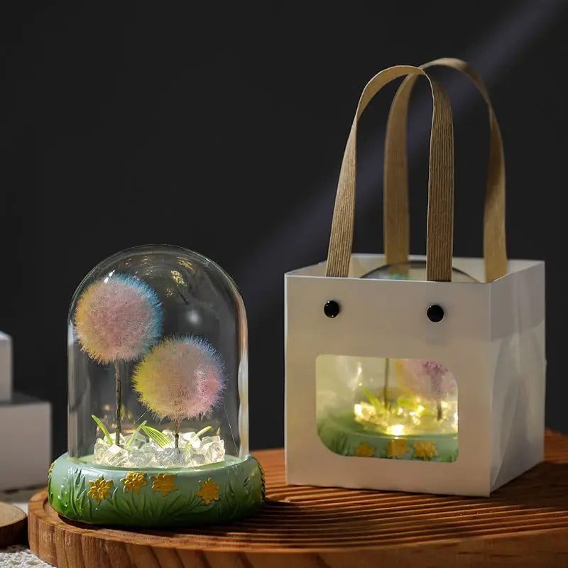 Dandelion Immortal Dried Bouquet Nightlight Ornaments Birthday Gift Girlfriend Girlfriend Girlfriend High-class Sense Niche Oasis Select 2 rgb dandelions 1 Floral base gift bag