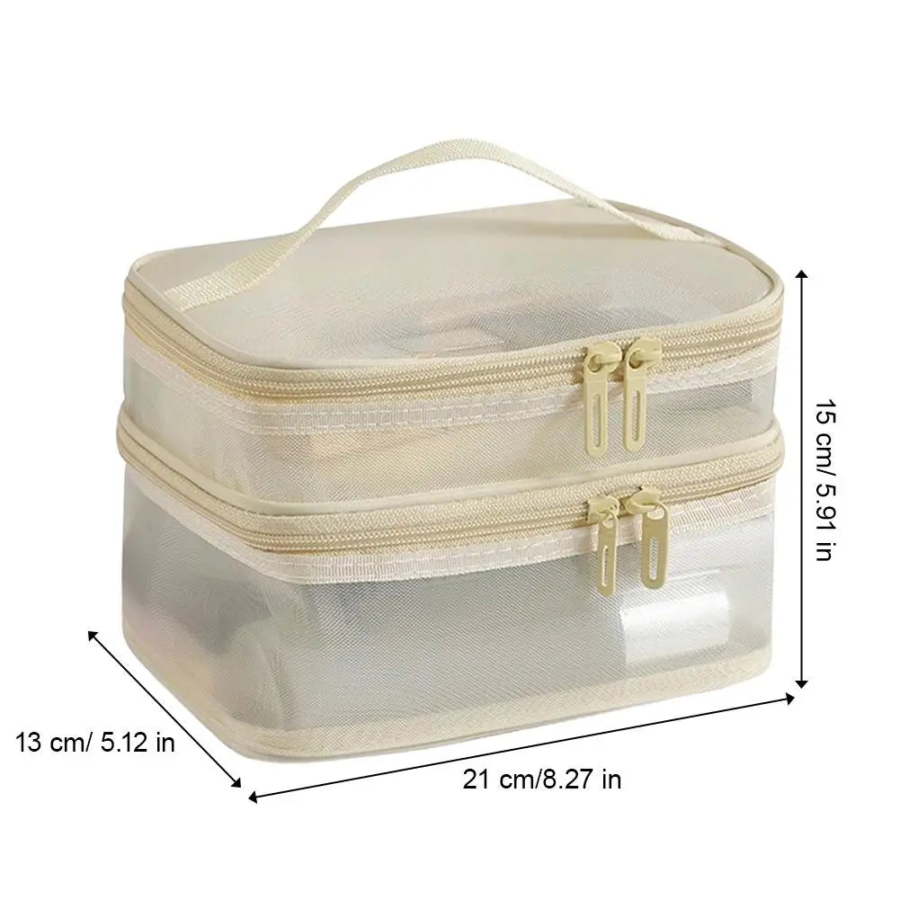Handheld Mesh Storage Bag Large Capacity Double-Layer Portable Toiletry Bag Travel Cosmetic Organizer Bag Oasis Select