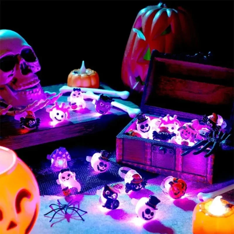 50-200PCS Halloween Glow Pumpkin Ring Cartoon Finger Light for Party Favor Small Gift Spooky Fun Night Rave Accessory Oasis Select