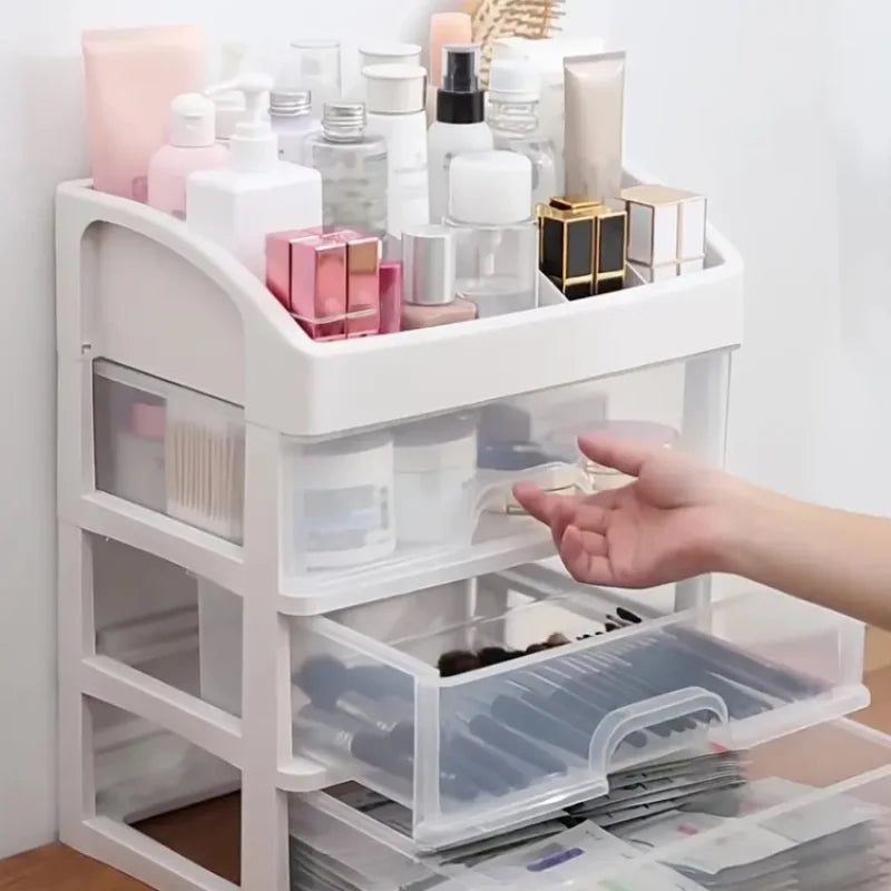 Multi-Layer Desktop Storage Box Cosmetic Organizer with Drawers - Transparent Storage Box for Makeup File Brush Holder Makeup Oasis Select