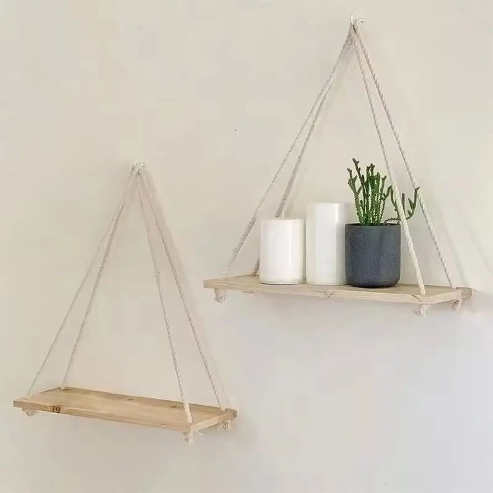 Wooden Hanging Shelf Hemp Rope | Wall Mounted Plant & Décor Tray